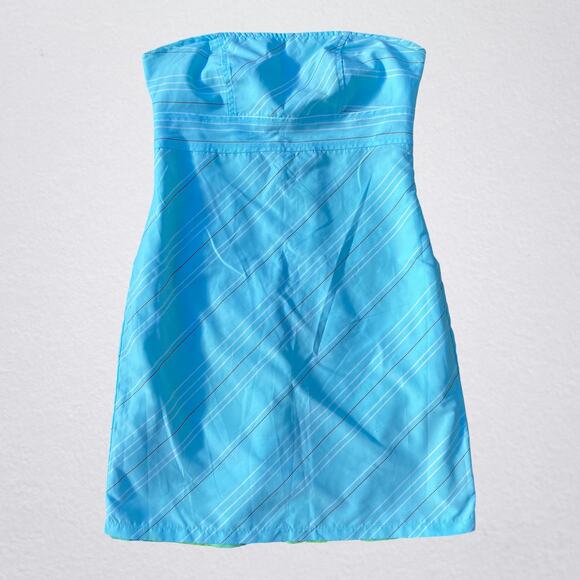 Floral striped reversible strapless mini dress Y2K groovy bohemian tropical chic - Picture 2 of 14